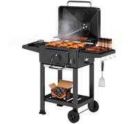 Outsunny Barbecue a Carbone con Mensole e Ruote per Esterno Nero