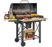 Outsunny Barbecue a Carbone con Ripiani e Ruote, Nero e Legno