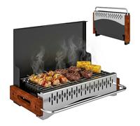 Outsunny Barbecue a Carbone Pieghevole con Vaschetta per Campeggio, Nero