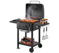 Outsunny Barbecue a Carbone Regolabile con Smoker e Ruote, Nero
