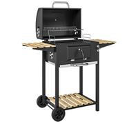 Outsunny Barbecue a carbone, vasca carbone regolabile in altezza, carrello, ripiani, termometro, apribottiglie, acciaio, legno, nero Aosom Italy