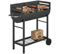 Outsunny Barbecue a carbonella con 2 zone di barbecue, griglia regolabile in altezza, con manico laterale, per terrazza, picnic, feste, 103 x 46,5 x 100 cm, colore nero