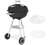 Outsunny Barbecue a Carbonella con Griglia in Metallo, Barbecue da Giardino con Coperchio, Prese d'Aria, Ruote, Raccogli Cenere, Ripiano e Maniglia in Legno, 48x56x94 cm, Nero