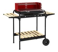 Outsunny Barbecue a Carbonella con Ruote e 3 Ripiani 103x47x95 cm Rosso | Griglia ad Altezza Regolabile, Barbecue da Giardino, Vassoio per Cenere, in Metallo e Legno di Pino