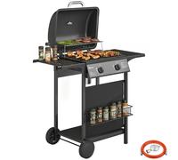 Outsunny Barbecue a Gas 2 Bruciatori con Tavolini Laterali e Termometro Nero