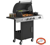 Outsunny Barbecue a Gas 3 Fuochi, Bruciatore Laterale, 36.000 BTU, Nero