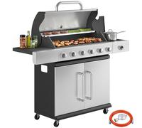 Outsunny Barbecue a Gas 6 Fuochi con Bruciatore Laterale, Argento