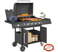 Outsunny Barbecue a Gas a Rotelle con Fornello, Tavolino e Armadietto Nero
