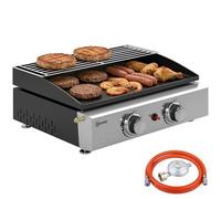 Outsunny Barbecue a Gas BBQ Gas con 2 bruciatori 5 kW, Barbecue Portatile con Ferro, Griglia Riscaldatore e Raccoglitore Grasso, per Campeggio, Picnic, Terrazza, Nero