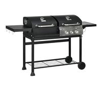 Outsunny Barbecue a gas con 2 + 1 bruciatore, termometro, 3 kW, barbecue a carbonella con ripiano, ripiano laterale, gancio, barbecue da campeggio con tubo per giardino, balcone, nero