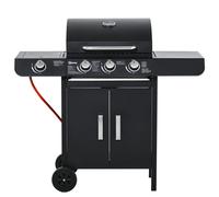 Outsunny Barbecue a gas con 3 bruciatori principali + 1 bruciatore laterale, ripiani, acciaio inox, nero, 110 x 50 x 100 cm Aosom Italy