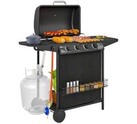 Outsunny Barbecue a Gas in Acciaio 4+1 Bruciatori Indipendenti con Coperchio e Termometro, BBQ a Gas con Ruote, Griglie, Tavolino Laterale, Portaspezie, Vaschetta Raccogli Grasso, Regolatore, Nero