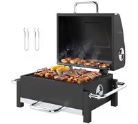 Outsunny Barbecue Carbonella con Prese d'Aria, Raccogli Cenere, Barbecue Portatile con Termometro, Griglia, Coperchio, Manico Acciaio Inox, BBQ Carbonella per Giardino Campeggio, Nero