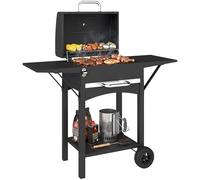 Outsunny Barbecue Carbonella Carrello con 2 Ripiani Laterali, Barbecue Portatile Affumicatore con Termometro, Griglia, Coperchio, Ruote Manico Acciaio Inox, BBQ Carbonella per Giardino Campeggio, Nero