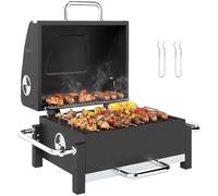 Outsunny Barbecue Carbonella con Prese d'Aria, Raccogli Cenere, Barbecue Portatile con Termometro, Griglia, Coperchio, Manico Acciaio Inox, BBQ Carbonella per Giardino Campeggio, Nero