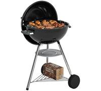Outsunny Barbecue Carbonella Rotondo, BBQ Carbonella Portatile con Coperchio, Griglia Ø53.5cm, 2 Scatole Carbone, Ripiano, Termometro, Sfiati Regolabili, Portacenere, Manici, Ruote, per Giardino, Nero