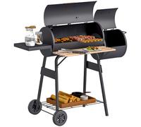 Outsunny Barbecue da Giardino con Coperchio, Ripiani e ruote, Termometro illuminato e manici in legno, 124x53x104cm, Nero Aosom Italy