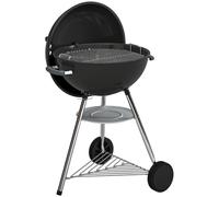 Outsunny barbecue portatile a carbone, griglia esterna rotonda con coperchio, termometro, ruote, nero. Aosom Italy
