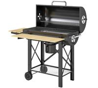 Outsunny Barbecue Carbonella con Griglia XXL, Carrello BBQ Barbecue Portatile Acciaio con Coperchio, Ripiani Pieghevoli Legno, Termometro, Cassetto Cenere, Manico, Ruote, per Giardino Campeggio, Nero