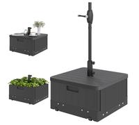 Outsunny Base per Ombrellone 3 in 1 da Esterno, Tavolino da caffè, Fioriera, Basamento per Ombrellone Riempibile capacità 80 kg con Ruote, Pali da Ø38/48 mm, Maniglie per Terrazza Piscina, Nero