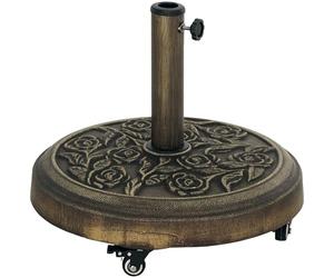 Outsunny Base per Ombrellone Rotonda da Esterno, 21 kg, Basamento in Resina con Ruote e Supporto per Ombrelloni da 32mm/38mm/48mm, per Giardino, Terrazza, Piscina, Bronzo