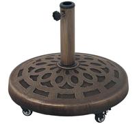 Outsunny Base per Ombrellone Rotonda da Giardino con Ruote, Base per Ombrellone in Resina da 21 kg, Supporto Robusto per Pali da 32mm/38mm/48mm per Esterni, Bordo Piscina, Bronzo
