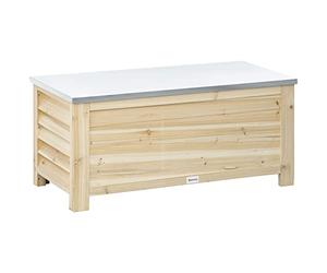 Outsunny Baule da Esterno da 155L con 2 Ammortizzatori e Design a Listelli, Baule Cassapanca da Giardino in Legno di Abete e Metallo, 110x50x50 cm, Color Legno