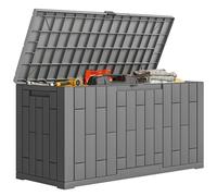 Outsunny Baule da Esterno da 227.4L in PP con Coperchio Serratura, Baule da Giardino, Contenitore da Esterno Protezione UV, per Giardino Patio Piscina, Effetto Legno Grigio