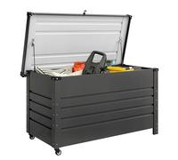 Outsunny Baule da Esterno da 350L in Acciaio Rinforzato, Baule da Giardino con Coperchio Bloccabile, Pistoni a Gas, Ruote e Maniglie Laterali, Contenitore da Esterno per Giardino Patio Piscina, Grigio