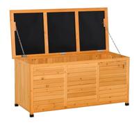 Outsunny Baule da Esterno in Legno di Abete 127x56x60 cm Giallo Scuro | Base Rialzato, Coperchio, Cassapanca Contenitore da Esterno Impermeabile