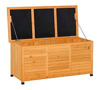 Outsunny Baule da Esterno in Legno di Abete con Base Rialzato e Coperchio, Cassapanca Contenitore da Esterno Impermeabile, 127x56x60 cm, Giallo Scuro