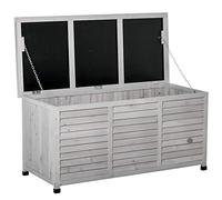 Outsunny Baule da Esterno in Legno di Abete con Base Rialzato e Coperchio, Cassapanca Contenitore da Esterno Impermeabile, 127x56x60 cm, Grigio