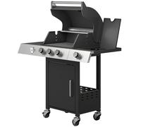 Outsunny BBQ a Gas 3 Fuochi, Bruciatore Laterale, 36.000 BTU, Nero