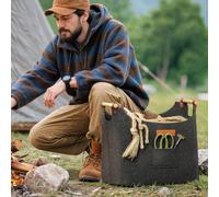 Outsunny Borsa in Feltro per Legna da Ardere, Cesto Portalegna da Interno con Manici in Legno, Cesta Multiuso per Coperte, Riviste e Ceppi di Legno, 45x32x40 cm, Grigio Scuro Non ne puoi più di combat