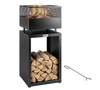 Outsunny Braciere 39 x 39 x 87 cm, braciere con cuscinetto in legno, piedini regolabili, braciere per giardino, balcone, terrazza, barbecue, campeggio, colore nero