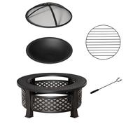 Outsunny Braciere con Attizzatoio Parascintille Cesto del Fuoco Tavolo da Fuoco rotondo Focolare per Giardino Campeggio BBQ Acciaio Nero 81 x 81 x 50 cm Aosom Italy