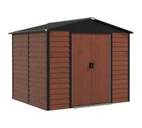 Outsunny Capanno attrezzi in metallo, resistente alle intemperie & antiruggine, chiudibile a chiave, 2,40 x 2,06 x 1,98 m, Teak Aosom Italy