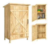 Outsunny Capanno da giardino in legno 63,5x40x90 cm Capanno da giardino all'aperto per la conservazione degli attrezzi con 2 ripiani Porta stile fienile e tetto in acciaio zincato Tetto in acciaio