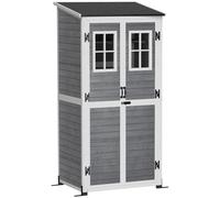 Outsunny Capanno deposito da giardino, capanno per attrezzi con 2 finestre, picchetti per il terreno, tetto in asfalto, 91 x 69 x 192 cm, legno di abete, Grigio chiaro Aosom Italy