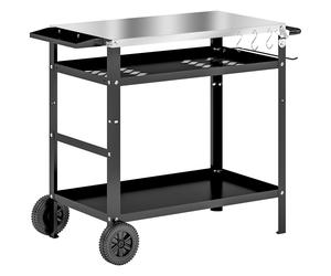 Outsunny Carrellino per Barbecue con Piano in Acciaio e Mensola Regolabile Nero