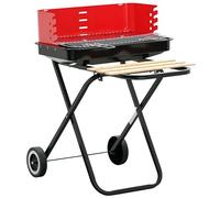 Outsunny Carrello a Carbone per Barbecue, Barbecue, Patio, Campeggio, Picnic, Giardino, Feste, Cucina all'aperto con Parabrezza, vassoi Laterali, Nero/Rosso
