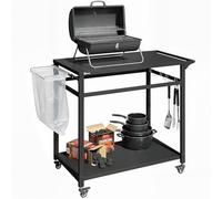 Outsunny Carrello Barbecue da Esterno con 2 Ripiani in Metallo, Tavolo Cucina da Esterno con Ruote, Maniglia, Portasacchi e Ganci, 113x50.5x88 cm, Nero