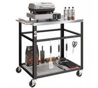 Outsunny Carrello Barbecue da Esterno con Piano in Acciaio Inox e 4 Ganci, Nero