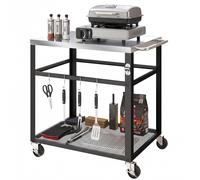 Outsunny Carrello Barbecue da Esterno con Piano in Acciaio Inox e Ruote, Nero