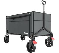Outsunny Carrello da campeggio pieghevole con ruote, 150 l, con lati apribili, maniglia regolabile e freni, per shopping, spiaggia, giardino, pesca, grigio
