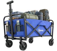 Outsunny Carrello da Esterno da 62L Pieghevole in Metallo e Tessuto Oxford Blu