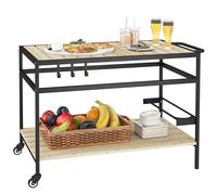 Outsunny carrello da giardino in metallo per bevande con 2 ripiani e 3 ganci - 107x65x80 cm nero naturale