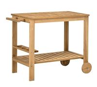 Outsunny Carrello da giardino per piastra barbecue in legno con manico 2 vassoi e portabottiglie 95 x 47 x 74 cm