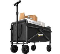 Outsunny Carrello da Giardino Pieghevole da 41L con 4 Ruote, Carrello da Campeggio in Metallo e Tessuto Oxford con Borsa da Trasporto e Maniglia Girevole e Regolabile, Nero