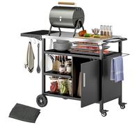 Outsunny Carrello per barbecue con vassoio in acciaio inox, ripiano pieghevole, ganci e custodia in dotazione, carrello esterno con ruote, 127 x 51 x 84 cm, colore: nero